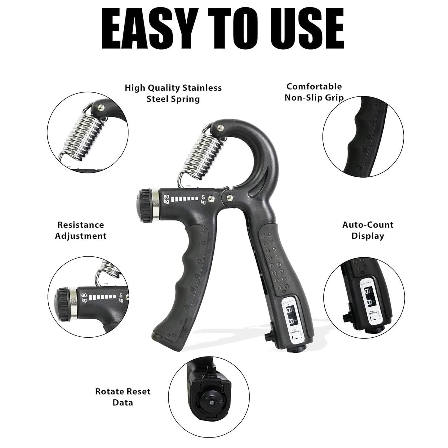 10Kg To 60Kg Hand Gripper for Men & Women